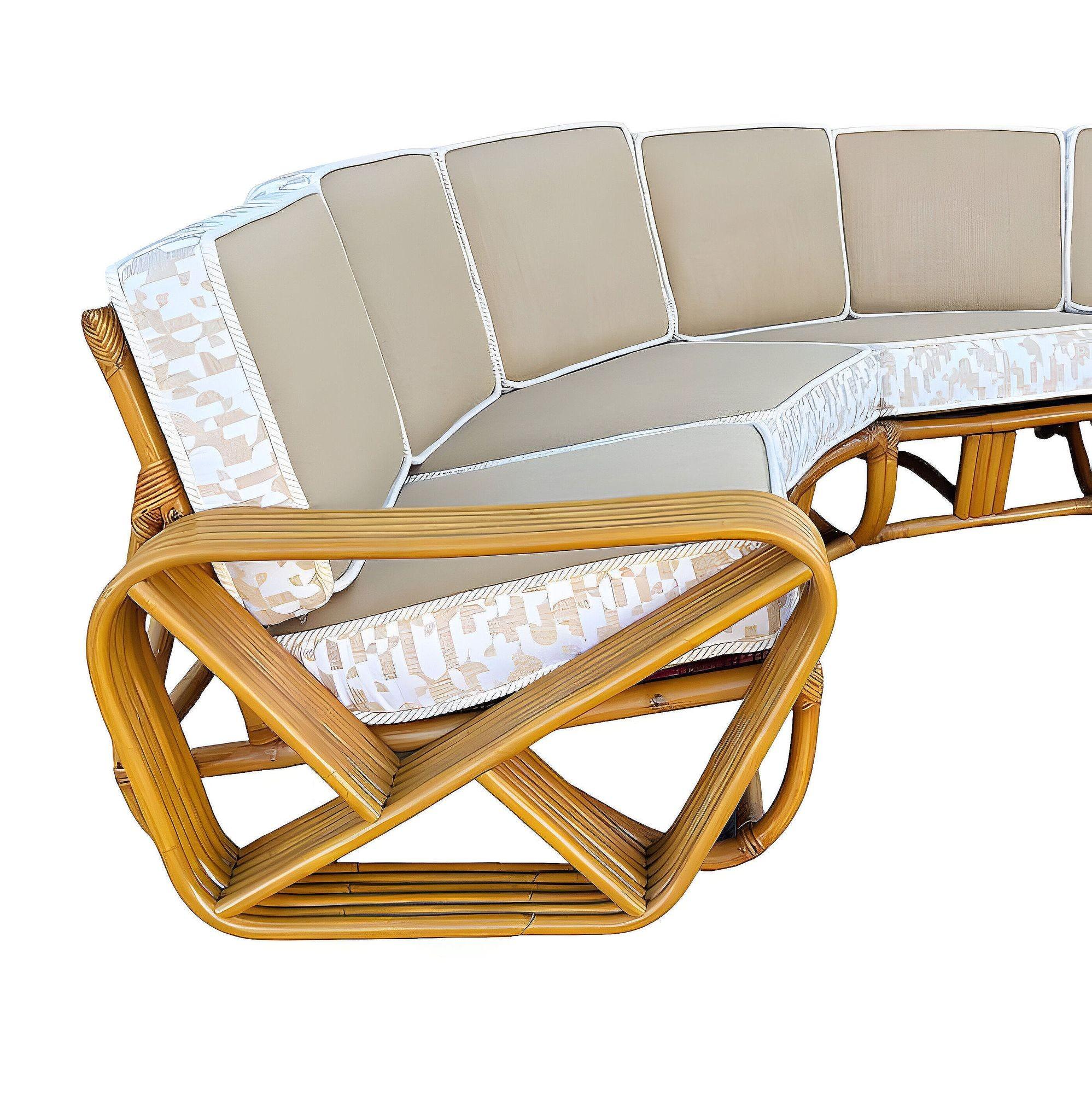 Milieu du XXe siècle Restored 6-Strand Square Pretzel Rattan Corner Sectional Sofa en vente