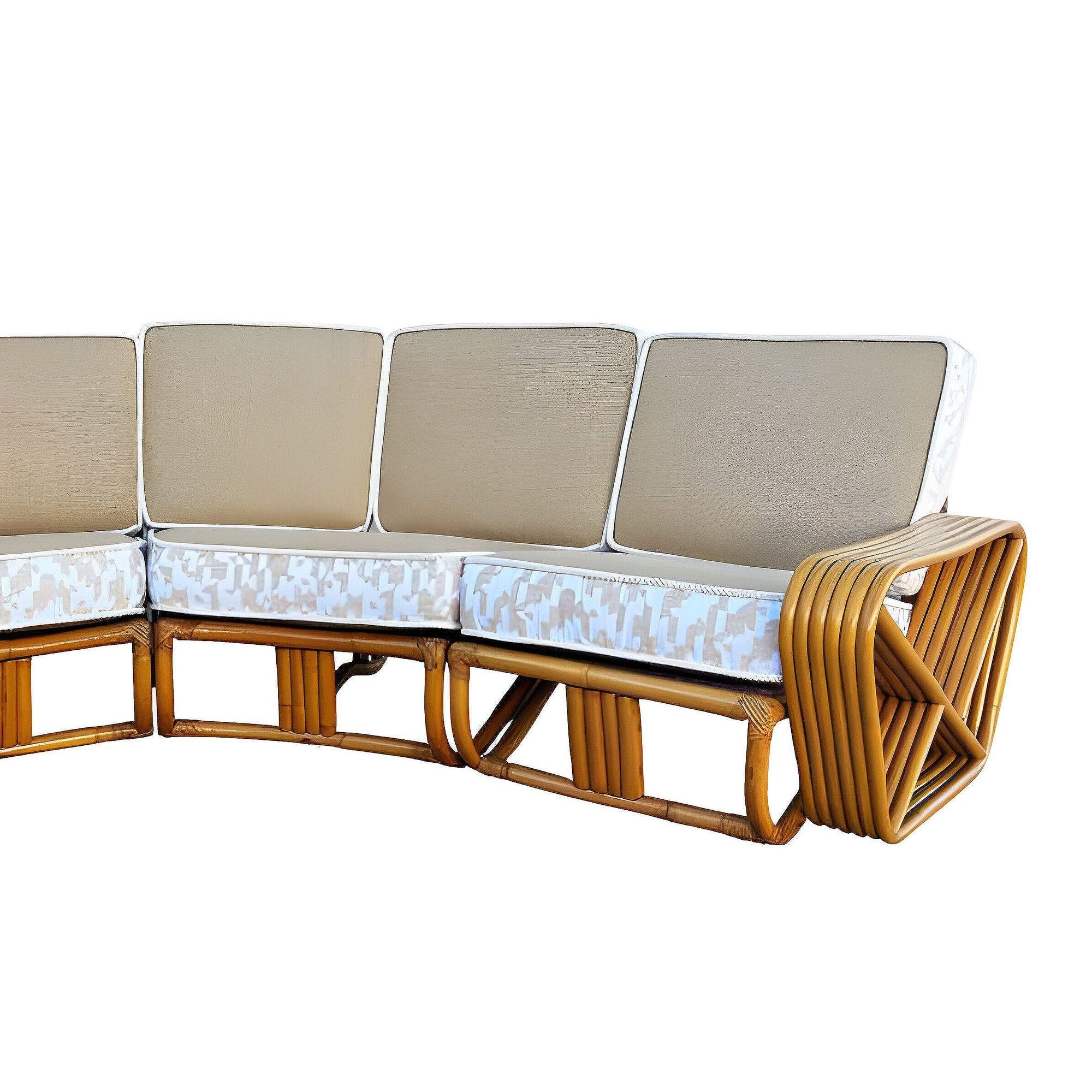 Rotin Restored 6-Strand Square Pretzel Rattan Corner Sectional Sofa en vente