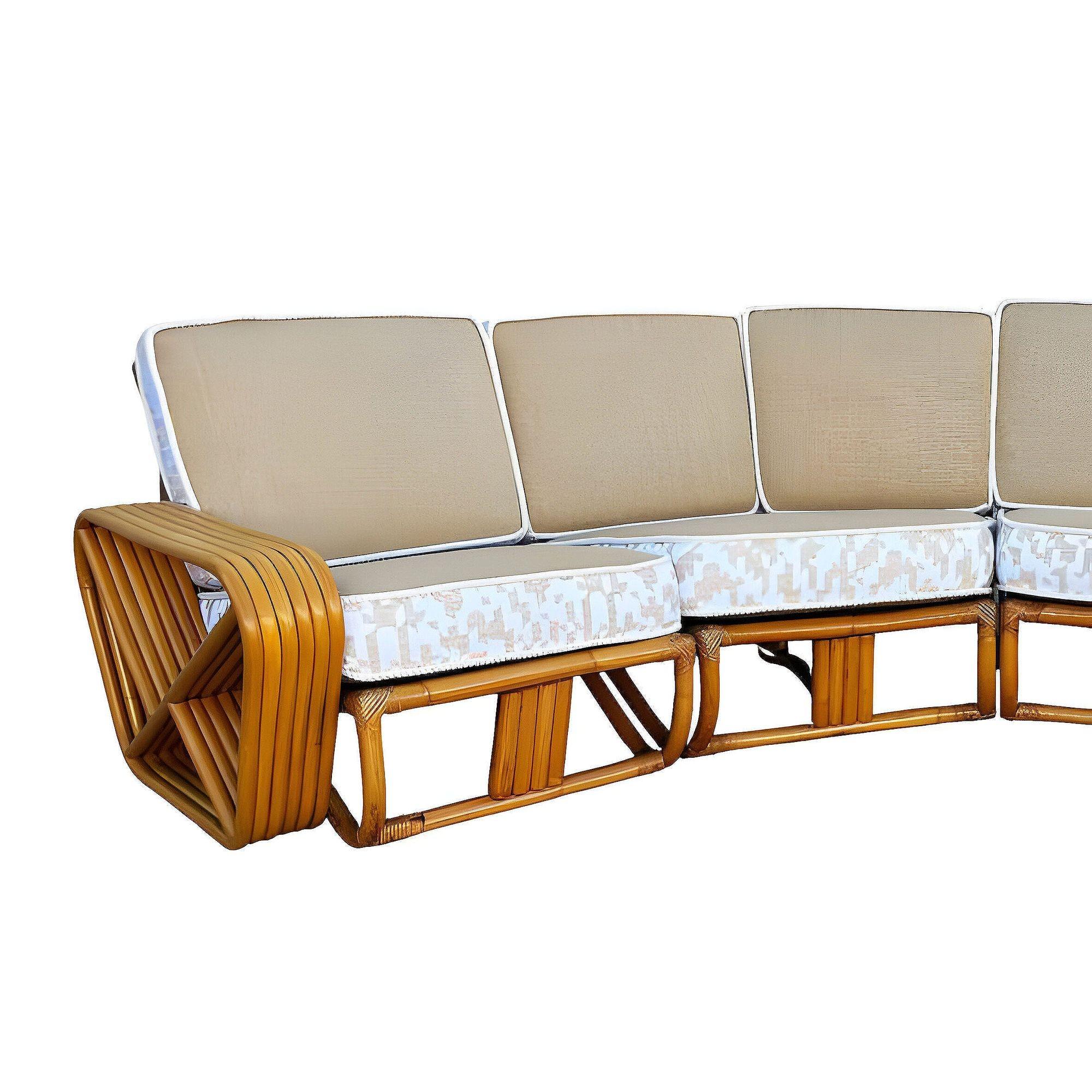 Restored 6-Strand Square Pretzel Rattan Corner Sectional Sofa en vente 1