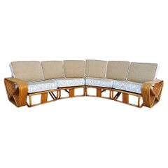 Restored 6-Strand Square Pretzel Rattan Corner Sectional Sofa
