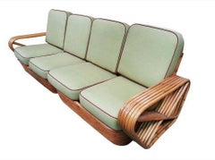 Restored 6-Strand Square Pretzel Rattan Four-Seat Sofa by Paul Frankl