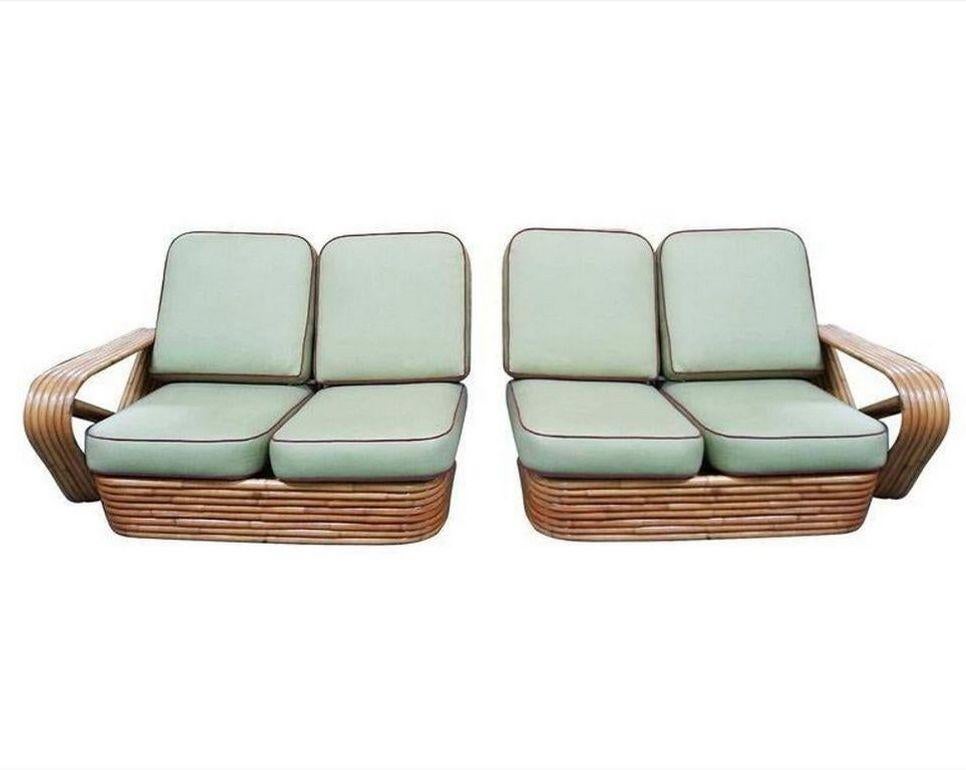 Restauriertes 6-strangiges quadratisches Rattan-Sofa mit vier Sitzen von Paul Frankl im Zustand „Hervorragend“ im Angebot in Van Nuys, CA
