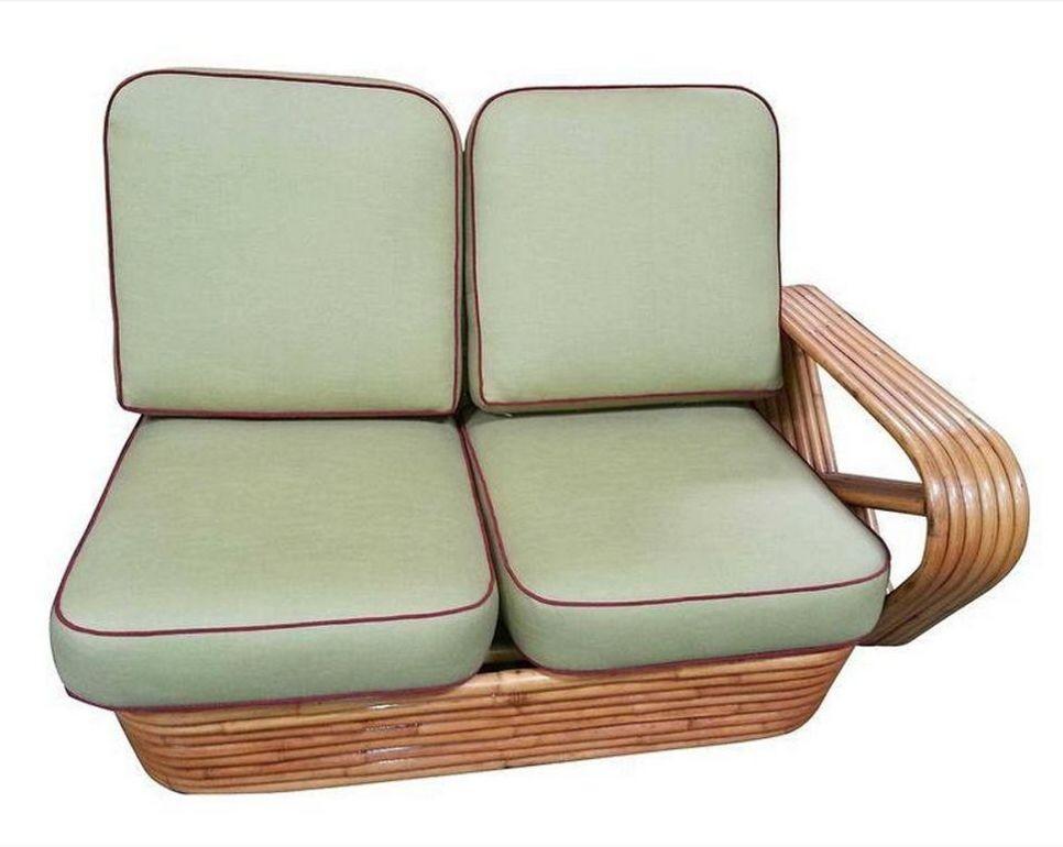 Restored 6-Strand Square Pretzel Rattan Four-Seat Sofa by Paul Frankl For Sale 3