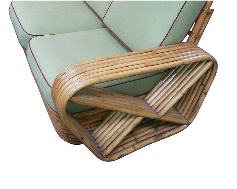 Restauriertes 6-strangiges quadratisches Rattan-Sofa mit vier Sitzen von Paul Frankl im Angebot 5