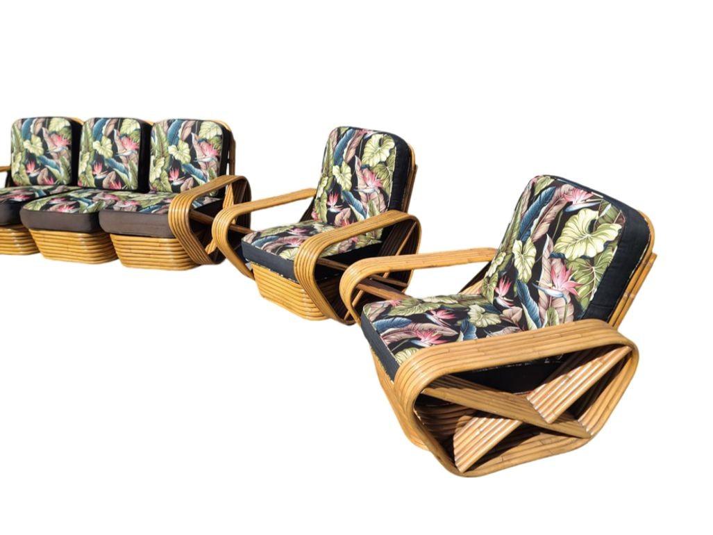 Sedia da salotto in rattan Pretzel quadrata restaurata a 6 fili, set di divani per il soggiorno in vendita 1