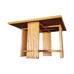 Restored 7 Strand Rattan Crossed Legs Square Coffee Table w/ Mahogany Top