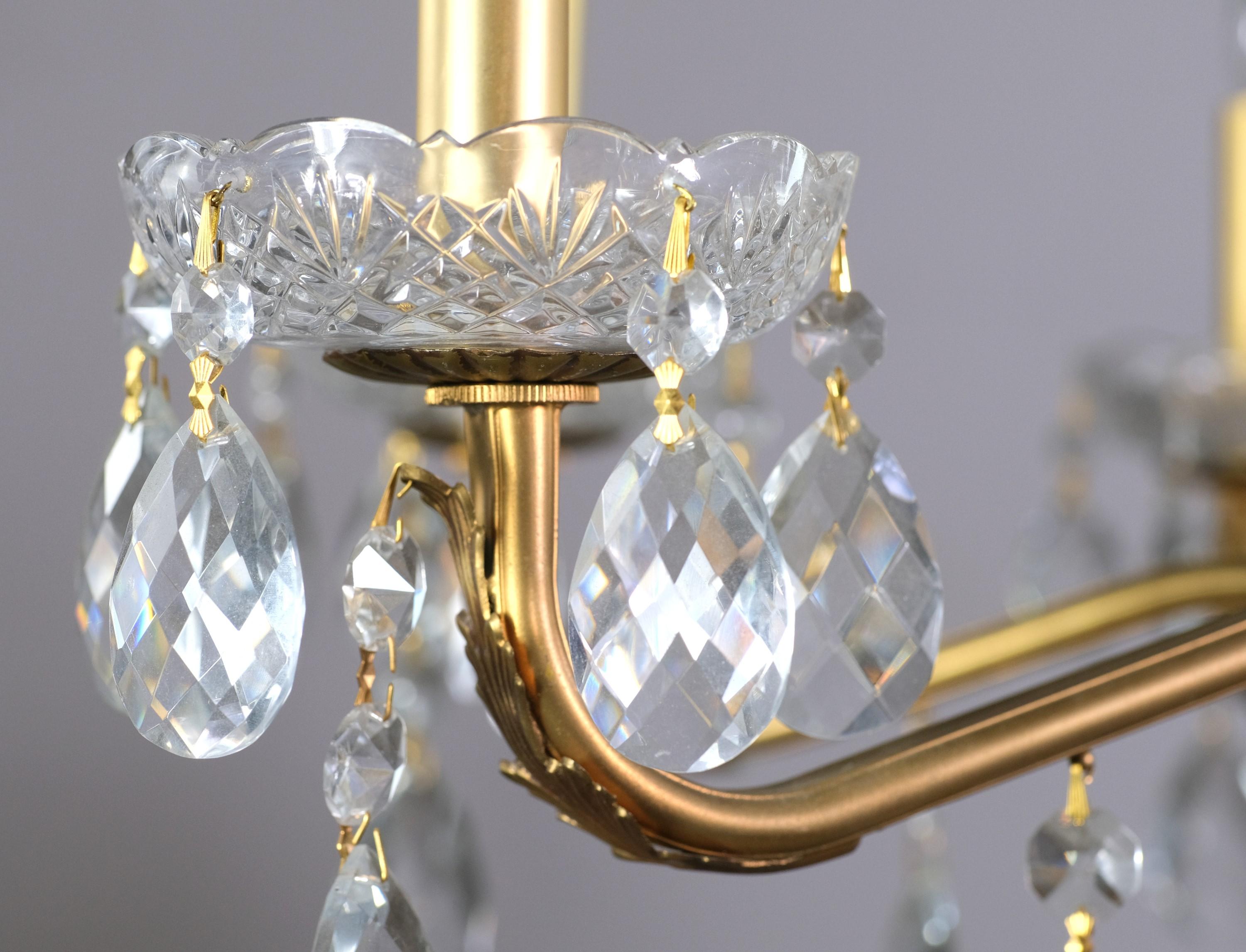 20th Century Restored 8 Arm Crystal and Gilt Chandelier For Sale