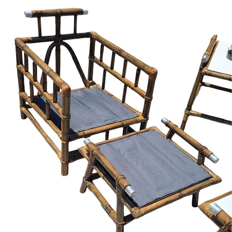 Ensemble de salon en rotinFar Horizon restauré de 8 pièces par John Wisner pour Ficks en vente 5