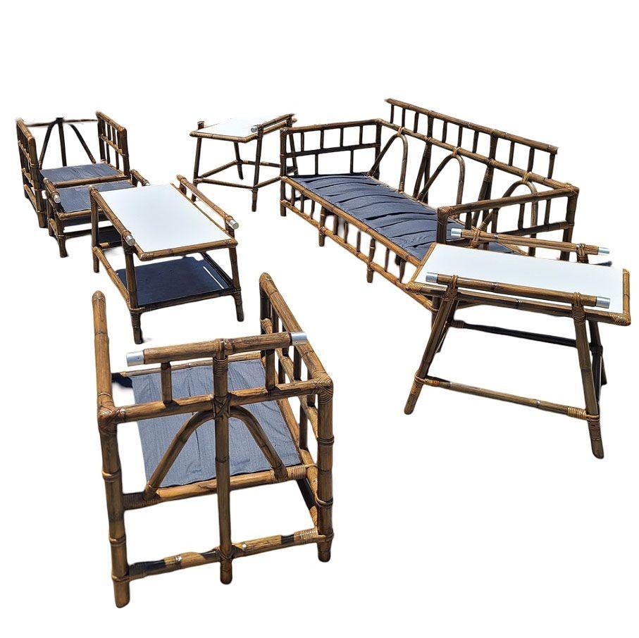Américain Ensemble de salon en rotinFar Horizon restauré de 8 pièces par John Wisner pour Ficks en vente