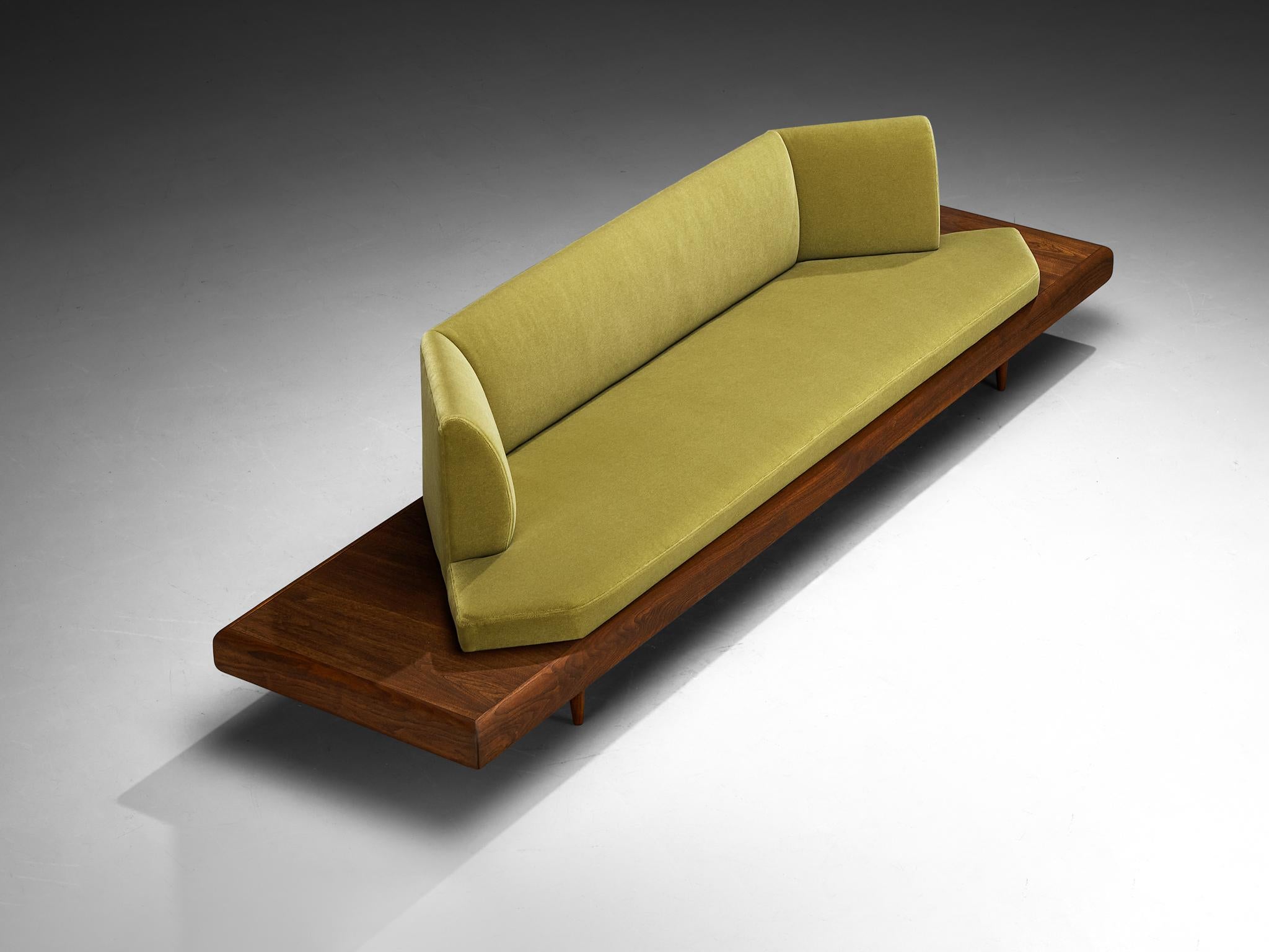 Adrian Pearsall, sofa model '2006S', fabric by Pierre Frey Bold F3212007 Fougère, walnut, United States, 1960s.

Classic, soft shaped sofa designed by Adrian Pearsall in the 1960s. This piece truly has a unique appearance.  Although it is modest and