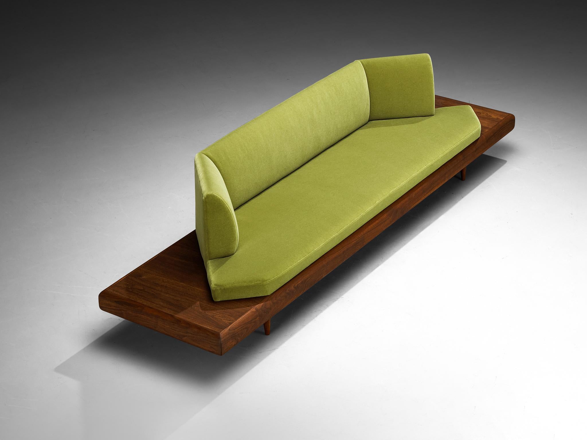 Adrian Pearsall, sofa model '2006S', fabric by Pierre Frey Bold F3212007 Fougère, walnut, United States, 1960s.

Classic, soft shaped sofa designed by Adrian Pearsall in the 1960s. This piece truly has a unique appearance.  Although it is modest and