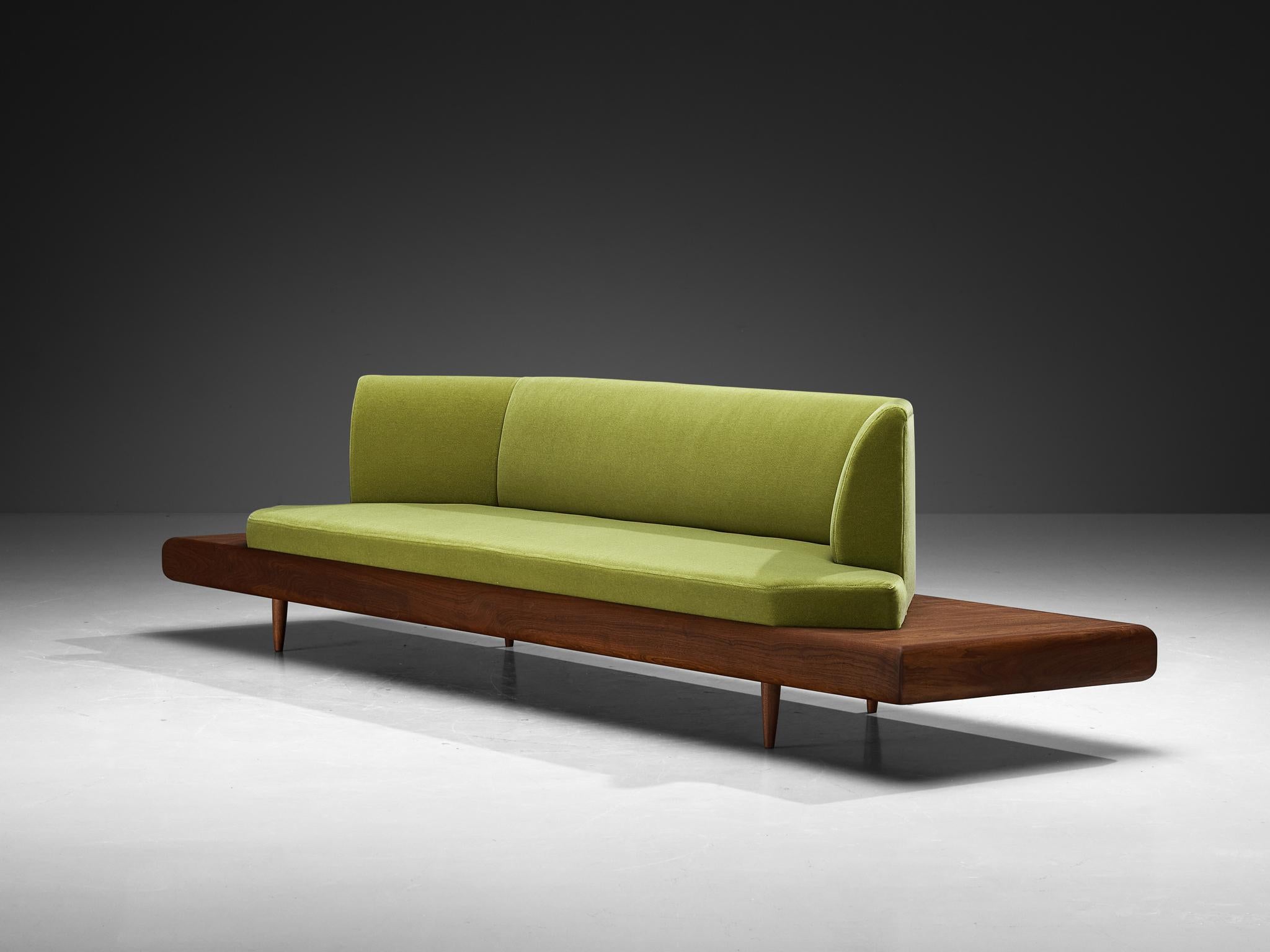 Mid-Century Modern Restored Adrian Pearsall Platform Sofa '2006S' Walnut & Apple Green Fabric