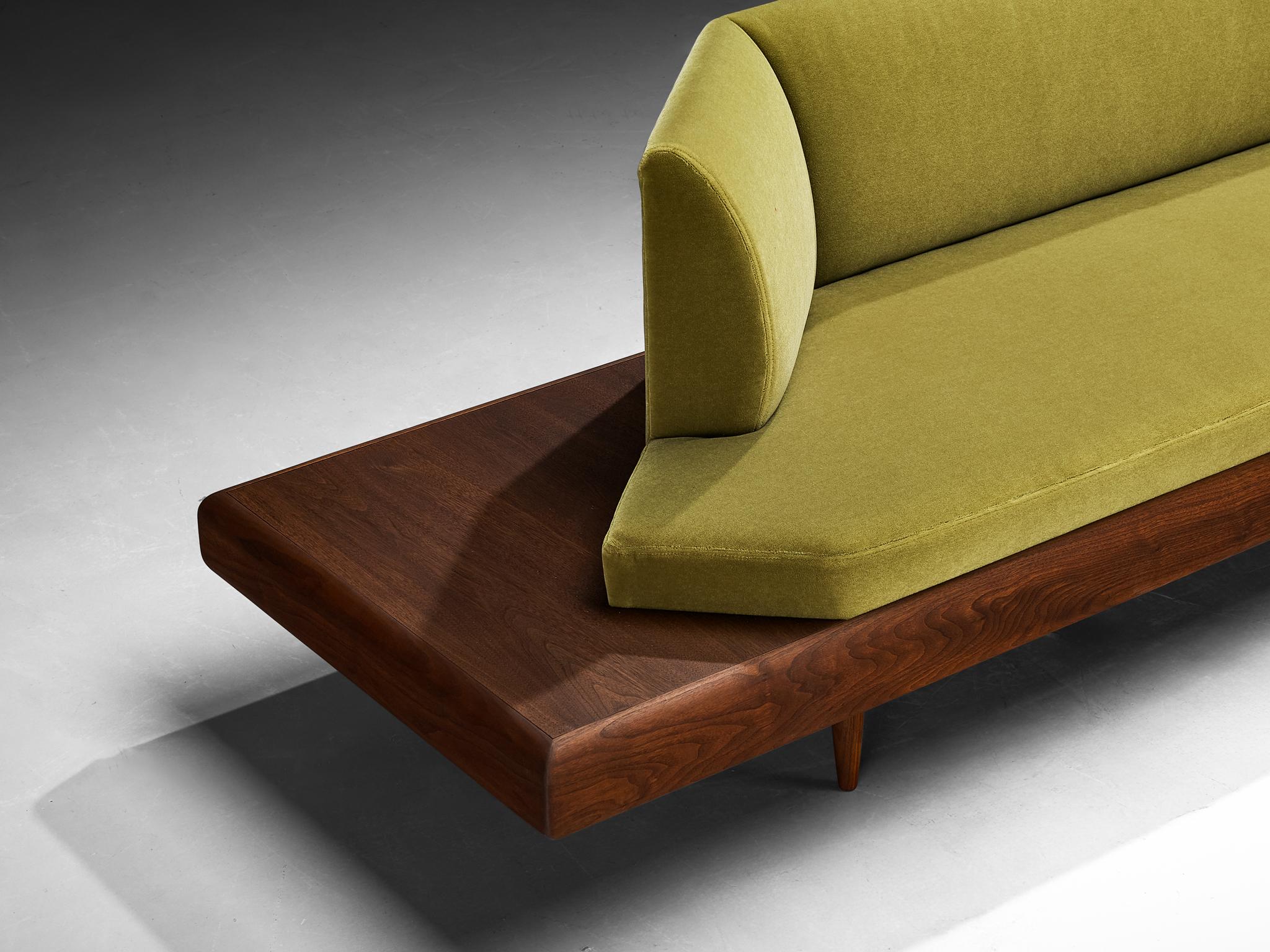 American Restored Adrian Pearsall Platform Sofa '2006S' Walnut & Apple Green Fabric