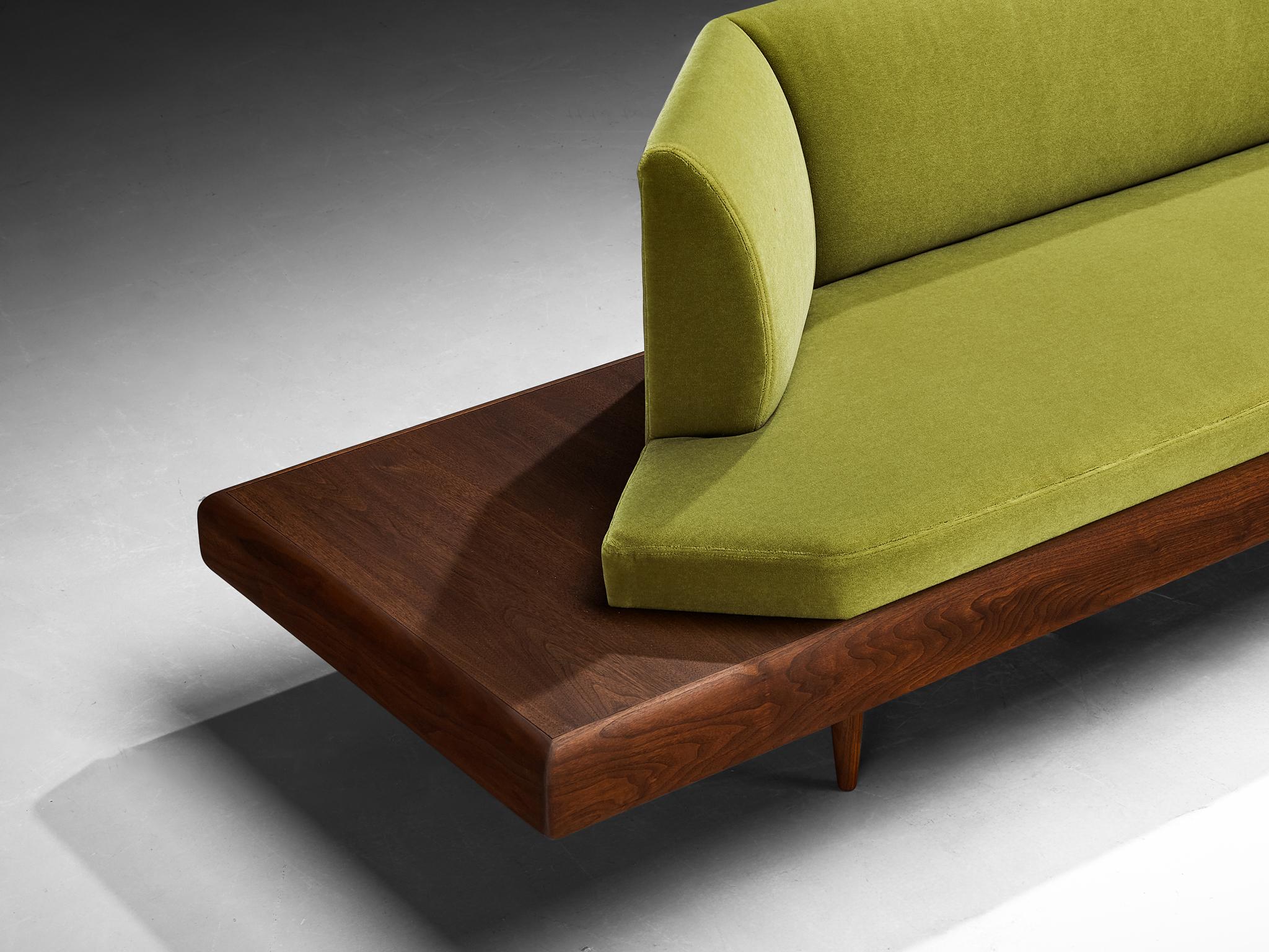 American Restored Adrian Pearsall Platform Sofa '2006S' Walnut & Apple Green Fabric