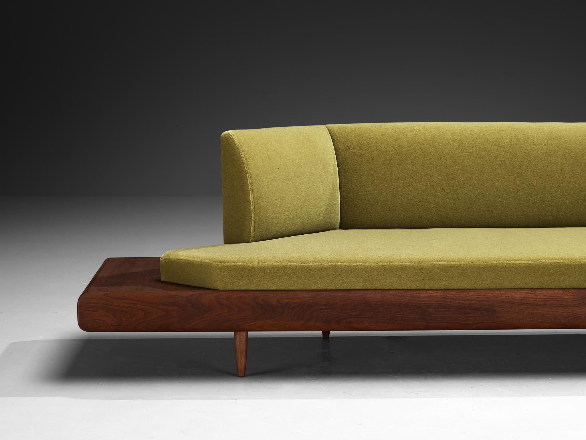Restored Adrian Pearsall Platform Sofa '2006S' Walnut & Apple Green Fabric In Good Condition In Waalwijk, NL
