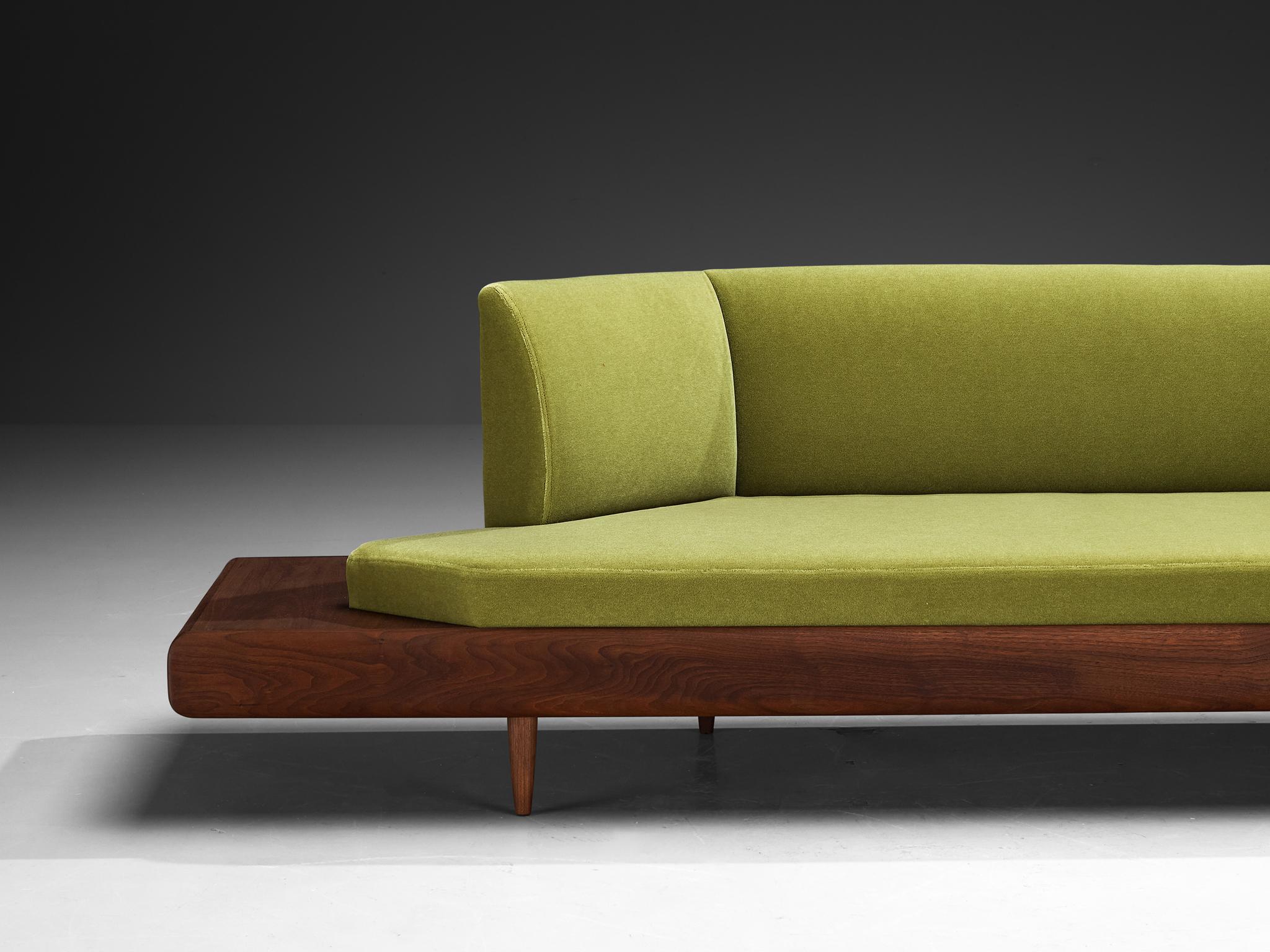 Restored Adrian Pearsall Platform Sofa '2006S' Walnut & Apple Green Fabric In Good Condition In Waalwijk, NL