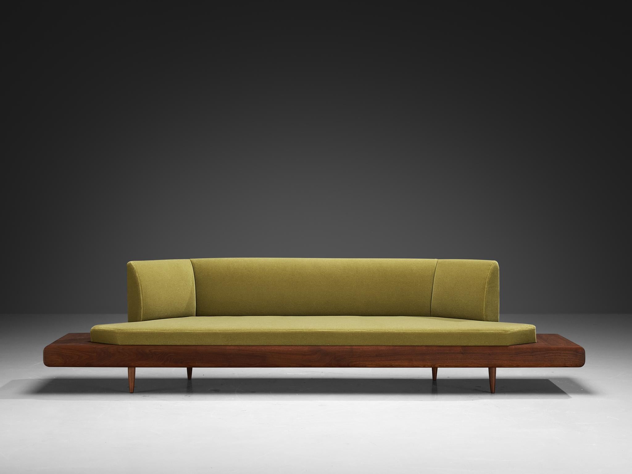 Mid-20th Century Restored Adrian Pearsall Platform Sofa '2006S' Walnut & Apple Green Fabric