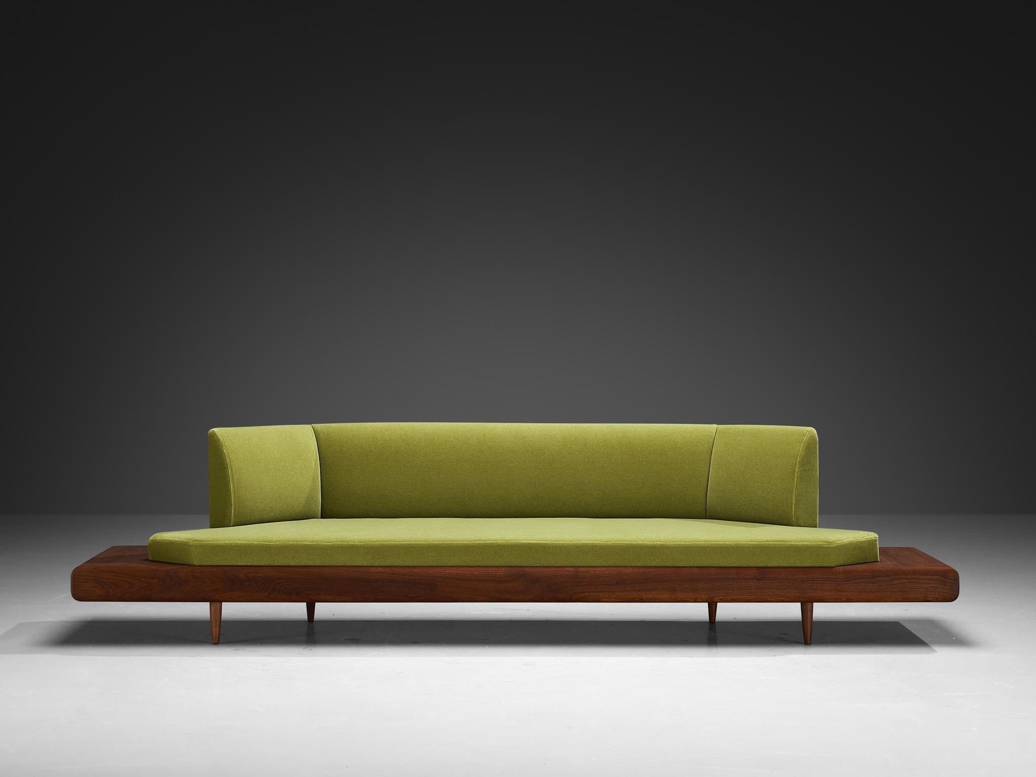 Mid-20th Century Restored Adrian Pearsall Platform Sofa '2006S' Walnut & Apple Green Fabric