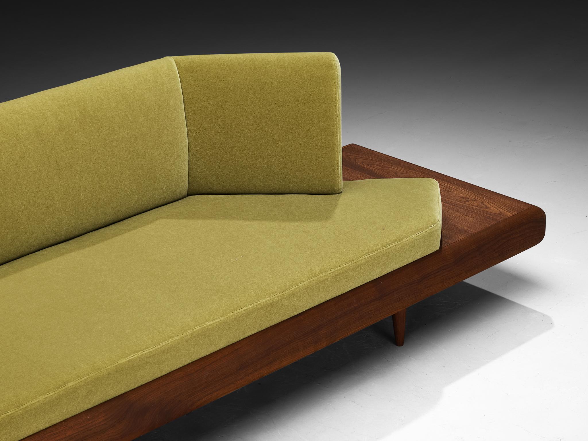 Restored Adrian Pearsall Platform Sofa '2006S' Walnut & Apple Green Fabric 1
