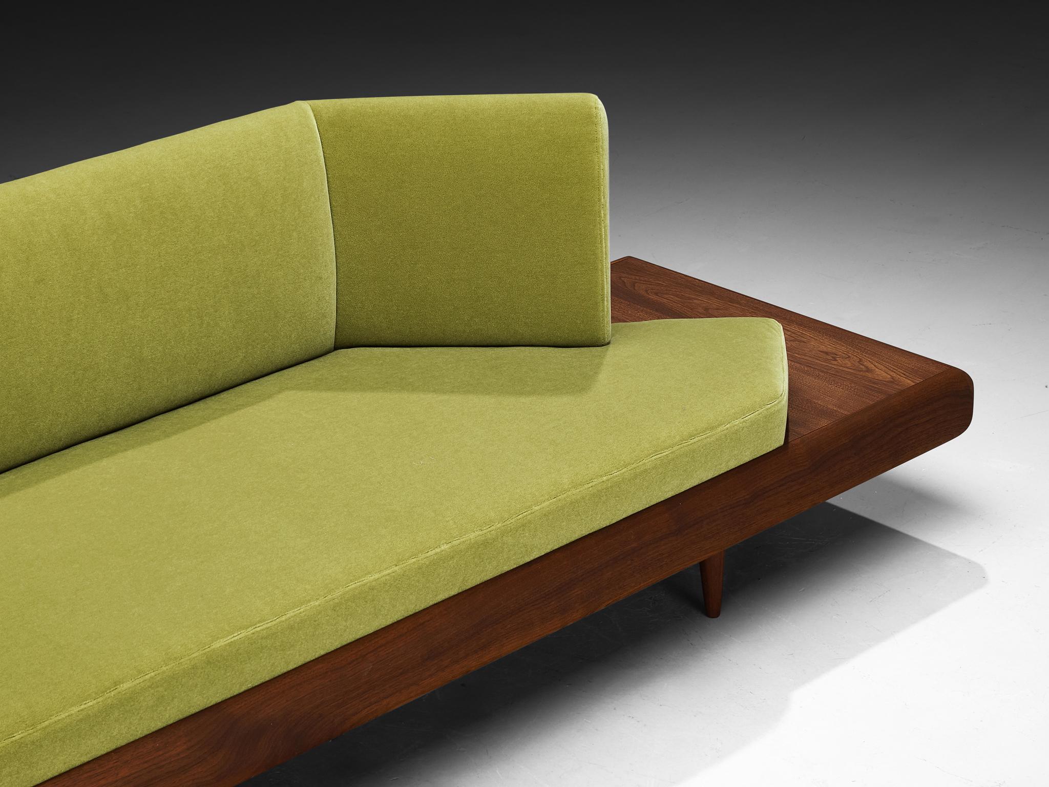 Restored Adrian Pearsall Platform Sofa '2006S' Walnut & Apple Green Fabric 1