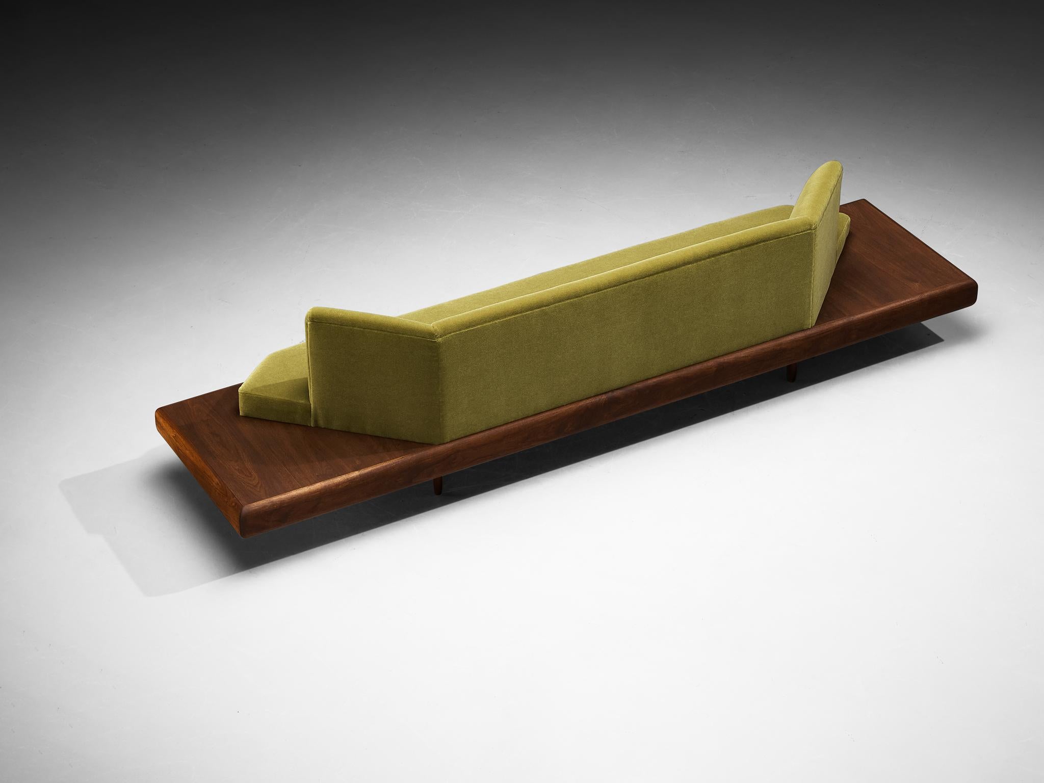 Restored Adrian Pearsall Platform Sofa '2006S' Walnut & Apple Green Fabric 2