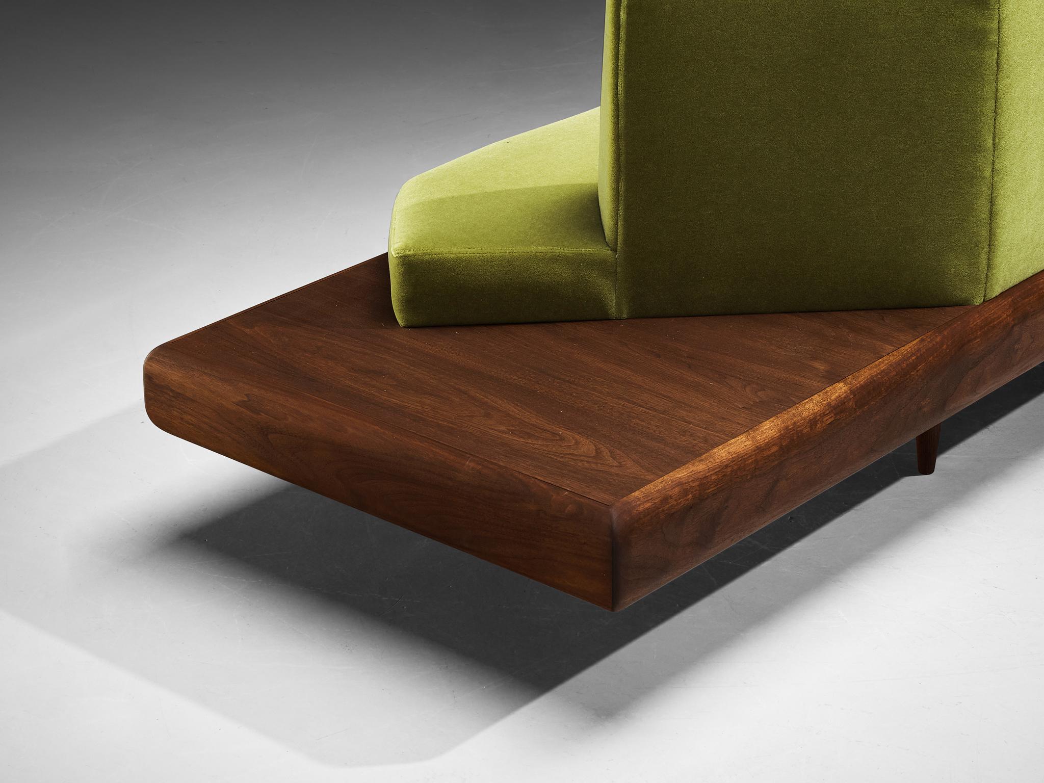 Restored Adrian Pearsall Platform Sofa '2006S' Walnut & Apple Green Fabric 3
