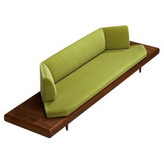 Restored Adrian Pearsall Platform Sofa '2006S' Walnut & Apple Green Fabric