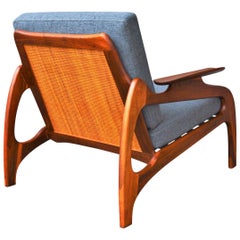 Restored Adrian Pearsall Sculptural Lounge Chair with Cane Back & Gray Cushions