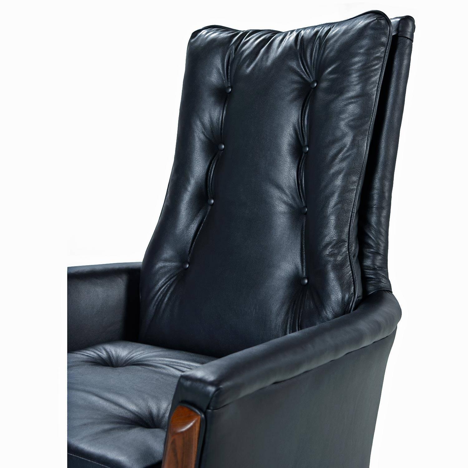 American Restored Adrian Pearsall Style Black Leather High Back Tufted Lounge Chair