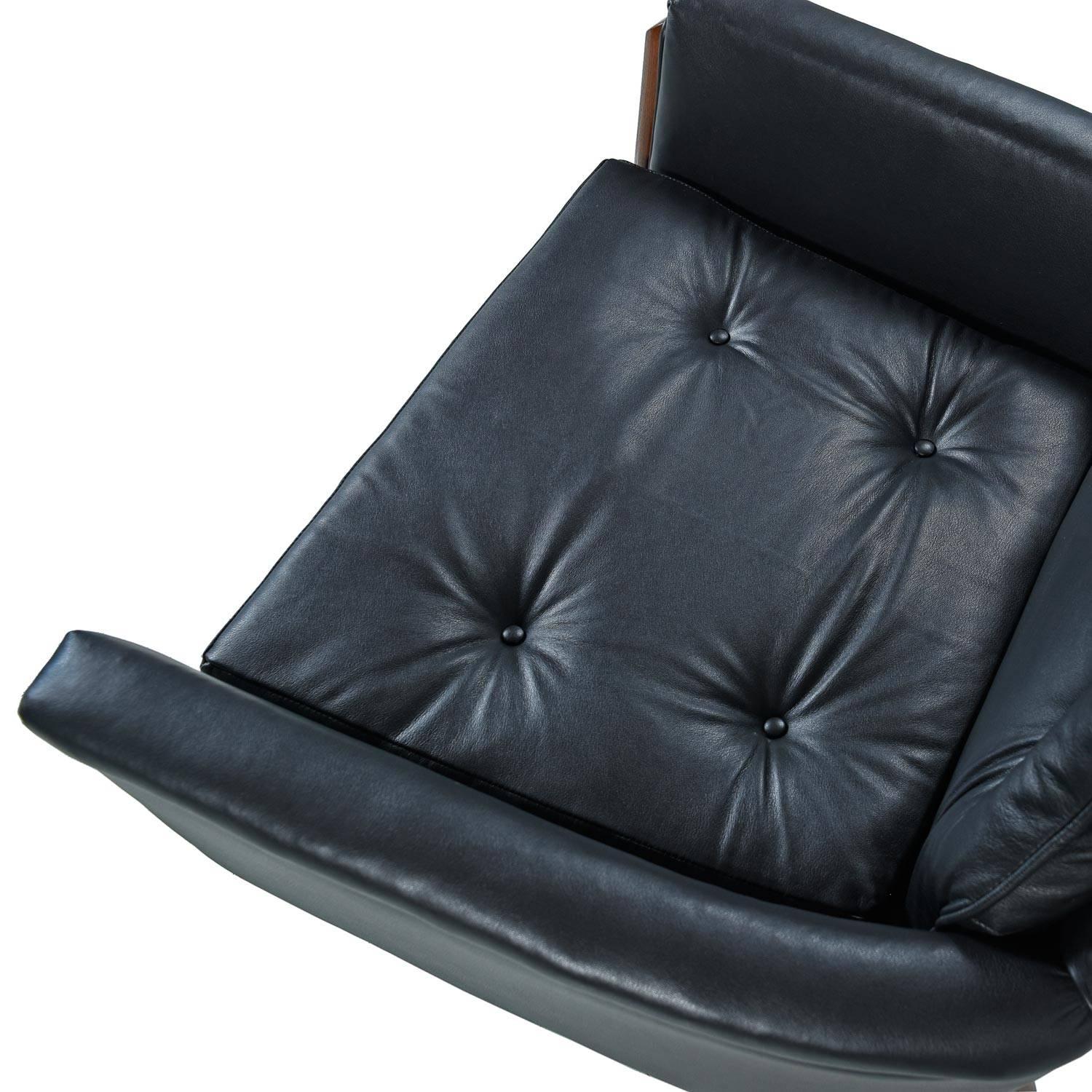 Mid-20th Century Restored Adrian Pearsall Style Black Leather High Back Tufted Lounge Chair
