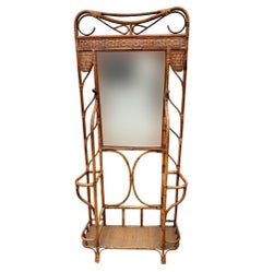 Restored Aesthetic Movement Bamboo& Grassmat Hall Tree W Mirror & Umbrella Stand