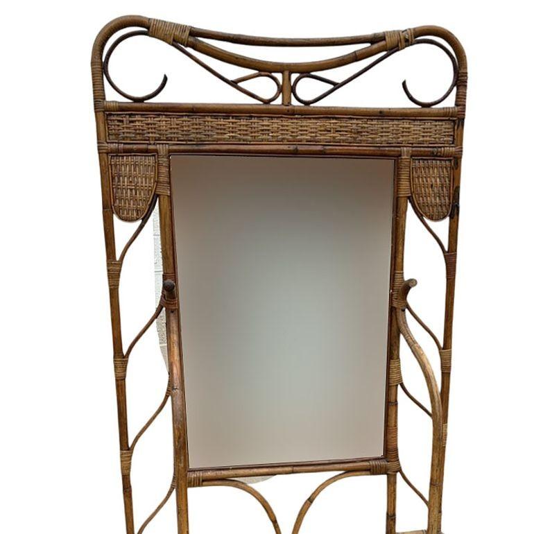 Restaurierte Aesthetic Movement Bamboo& Grassmat Halle Baum W Spiegel & Umbrella Stand (Messing) im Angebot
