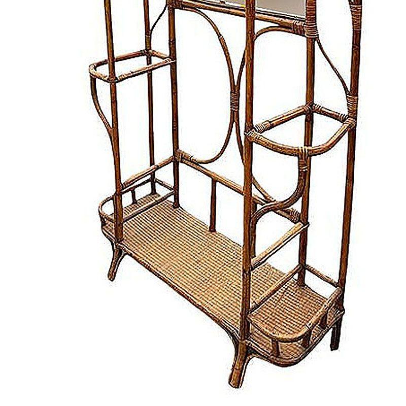 Restaurierte Aesthetic Movement Bamboo& Grassmat Halle Baum W Spiegel & Umbrella Stand im Angebot 1