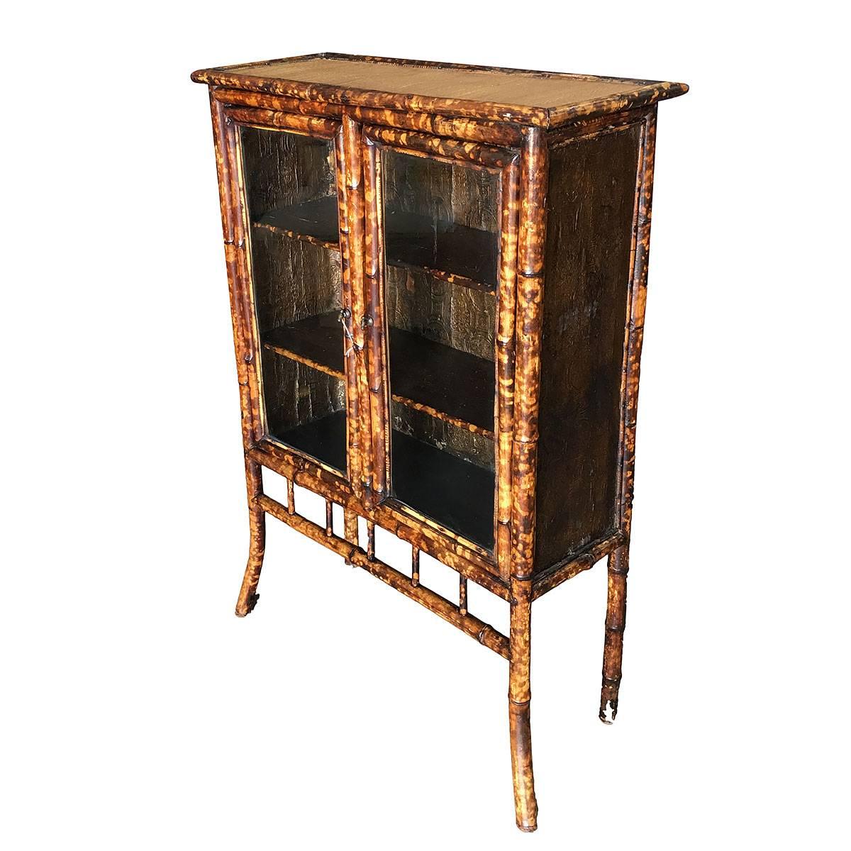 American Restored Aesthetic Movement Tiger Bamboo Breakfront Cabinet