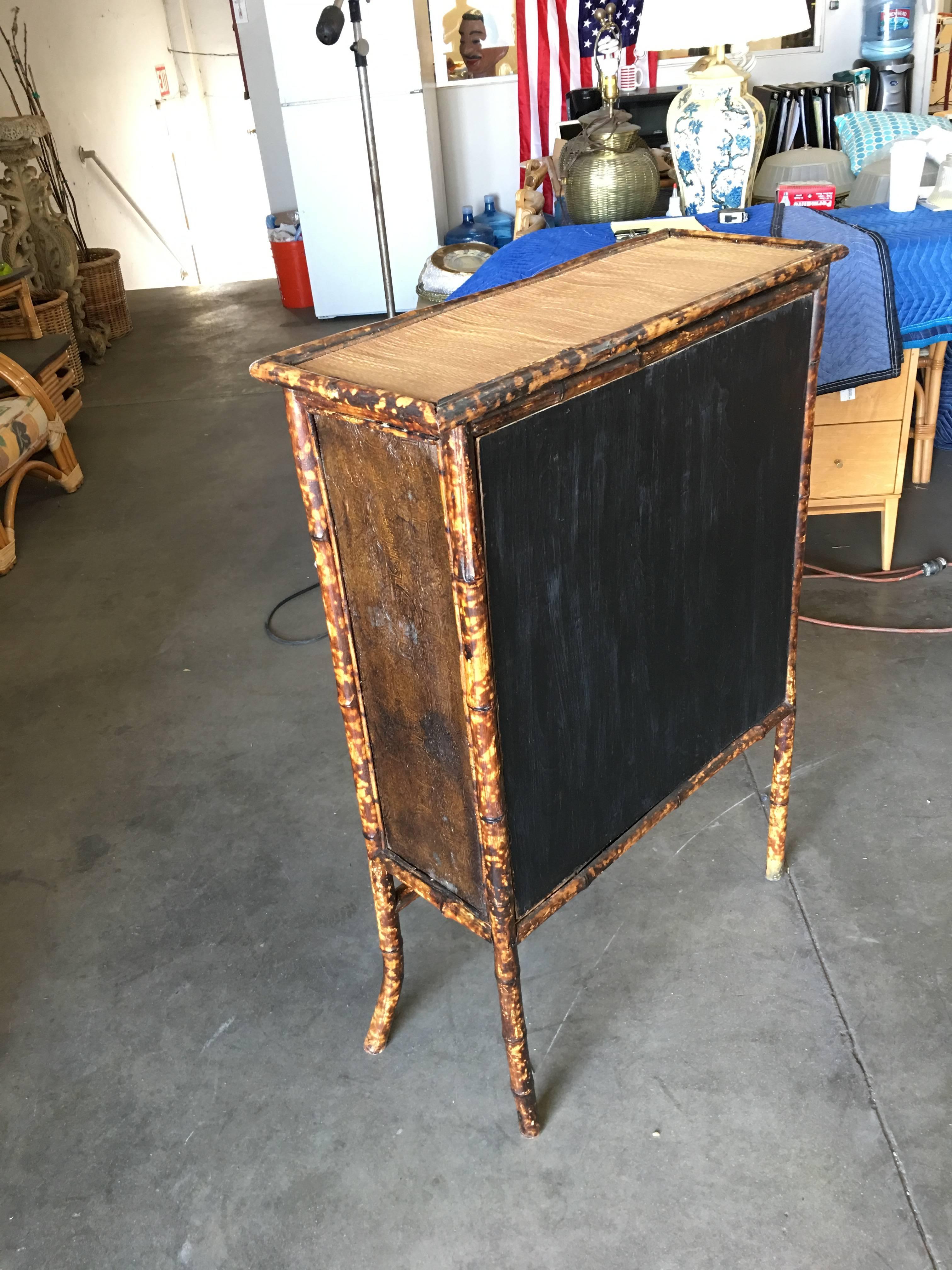 Early 20th Century Restored Aesthetic Movement Tiger Bamboo Breakfront Cabinet