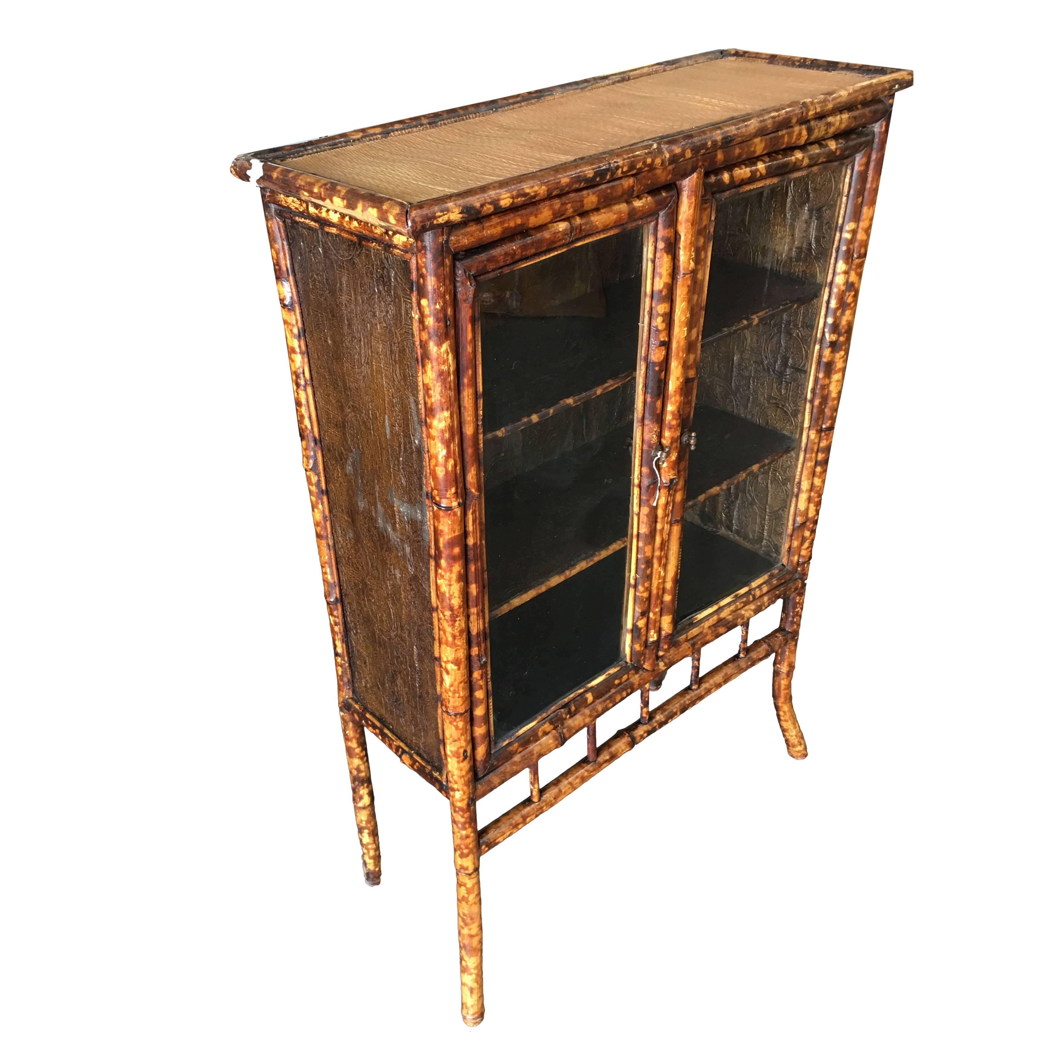 Restored Aesthetic Movement Tiger Bamboo Breakfront Cabinet