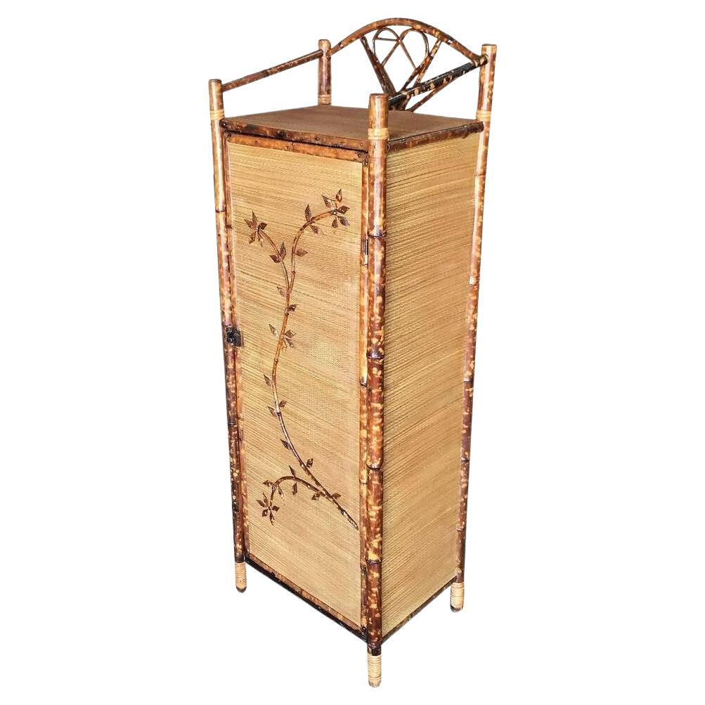 Restored Aesthetic Movement Tiger Tortoise Bamboo Floral Linen Cabinet