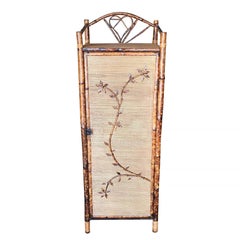 Restored Aesthetic Movement Tiger Bamboo Linen Cabinet with Rice Mat Covering