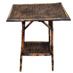 Restored Aesthetic Movement Tiger Bamboo Rectangle Side Table w/ Embossed Top