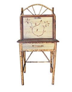 Restored Aesthetic Movement Tiger Tortoise Bamboo Secretary Hutch Desk