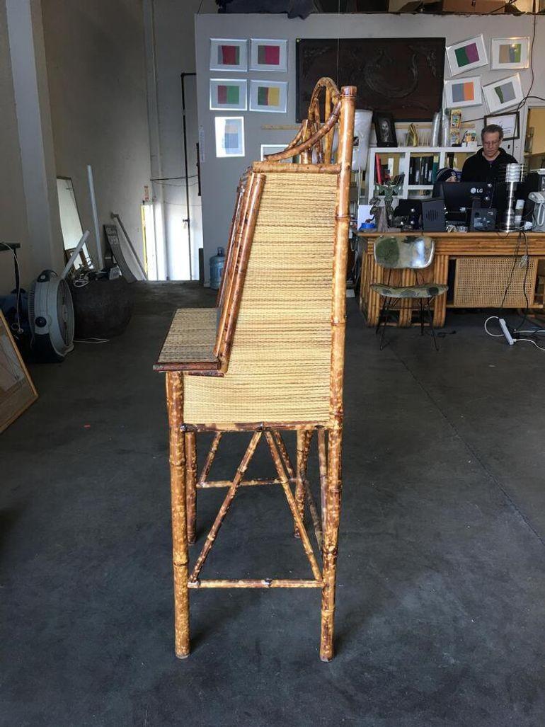 Mahogany Restored Aesthetic Movement Tiger Tortoise Bamboo Secretary Hutch Desk For Sale