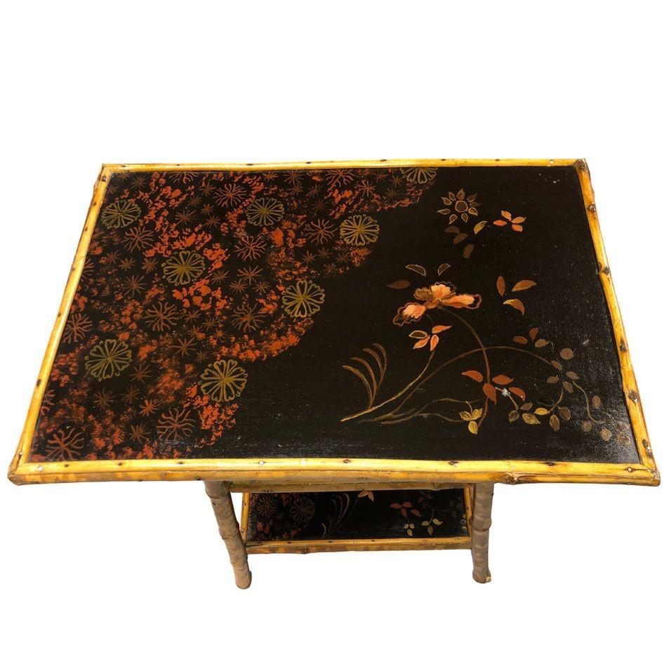 Américain Table d'appoint à 3 niveaux en bambou Tiger Tortoise Aesthetic Movement restaurée en vente
