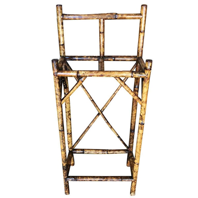Restored Aesthetic Movement Two Slot Antique Tiger Bamboo Umbrella Stand In Excellent Condition In Van Nuys, CA