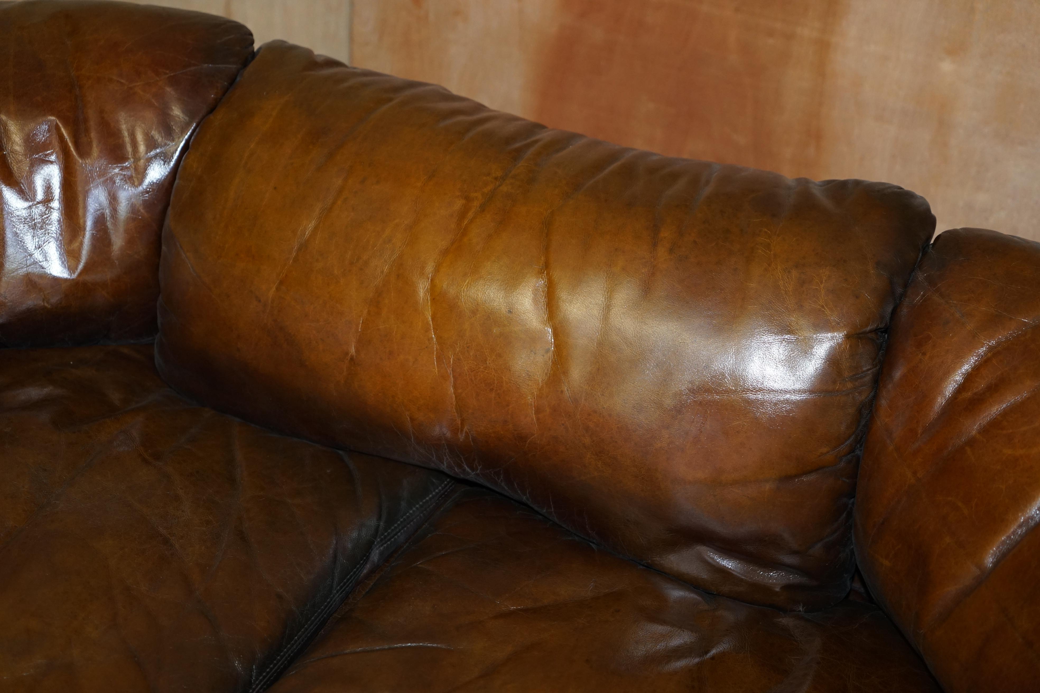 Restored Alberto Rosselli 1970's Cigar Brown Leather Saporiti Confidential Sofa 3