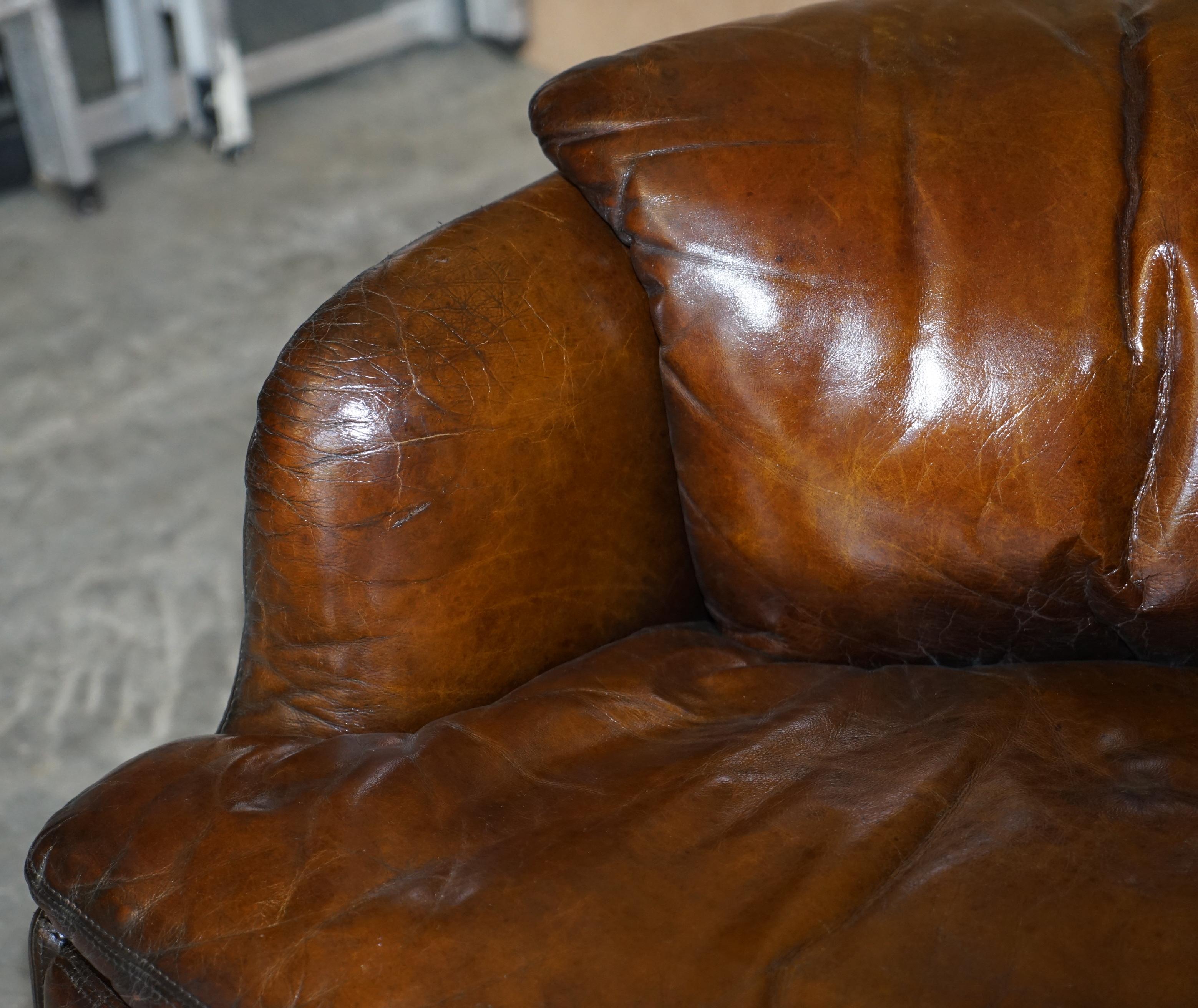 Restored Alberto Rosselli 1970's Cigar Brown Leather Saporiti Confidential Sofa 4