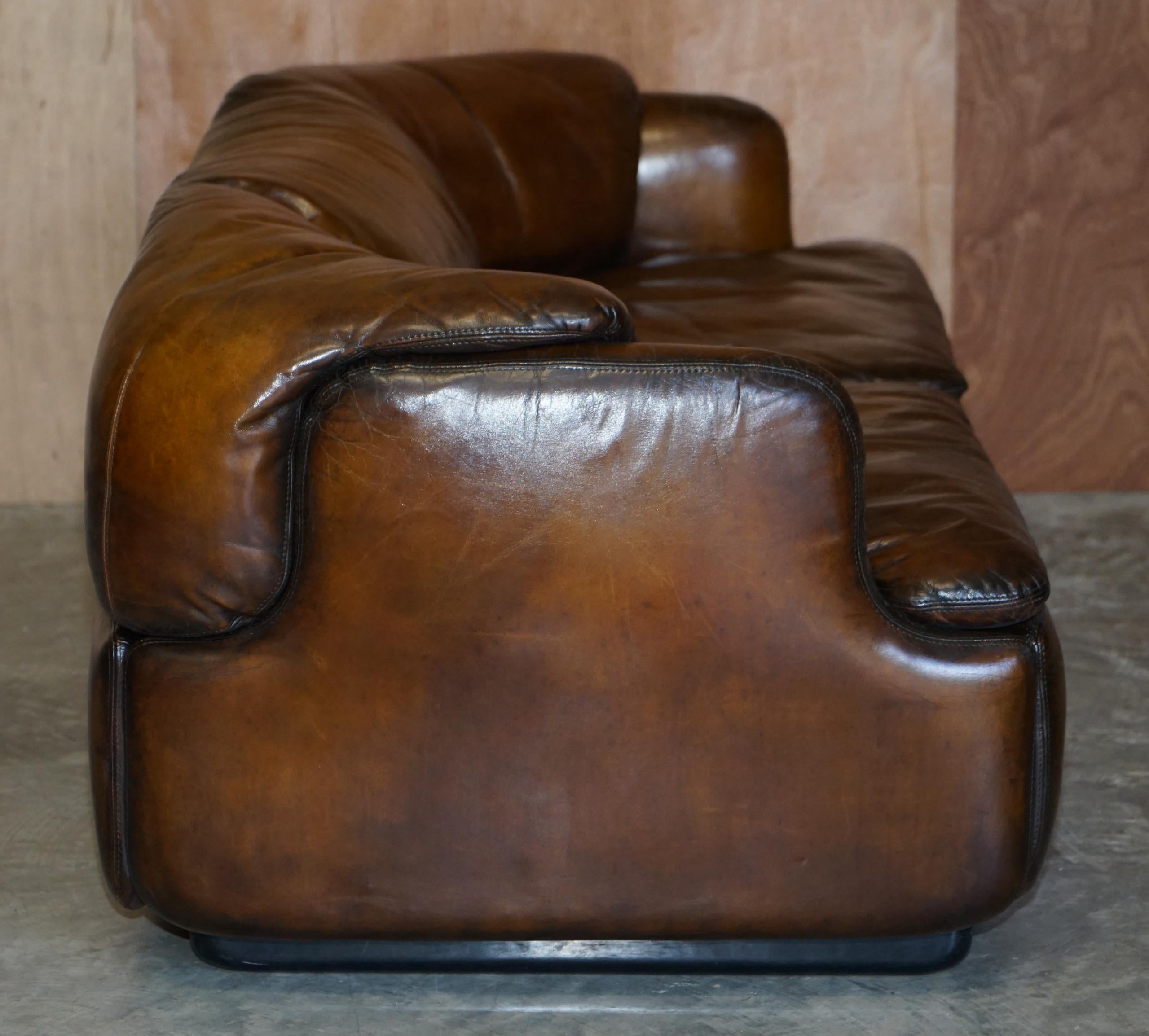 Restored Alberto Rosselli 1970's Cigar Brown Leather Saporiti Confidential Sofa 6
