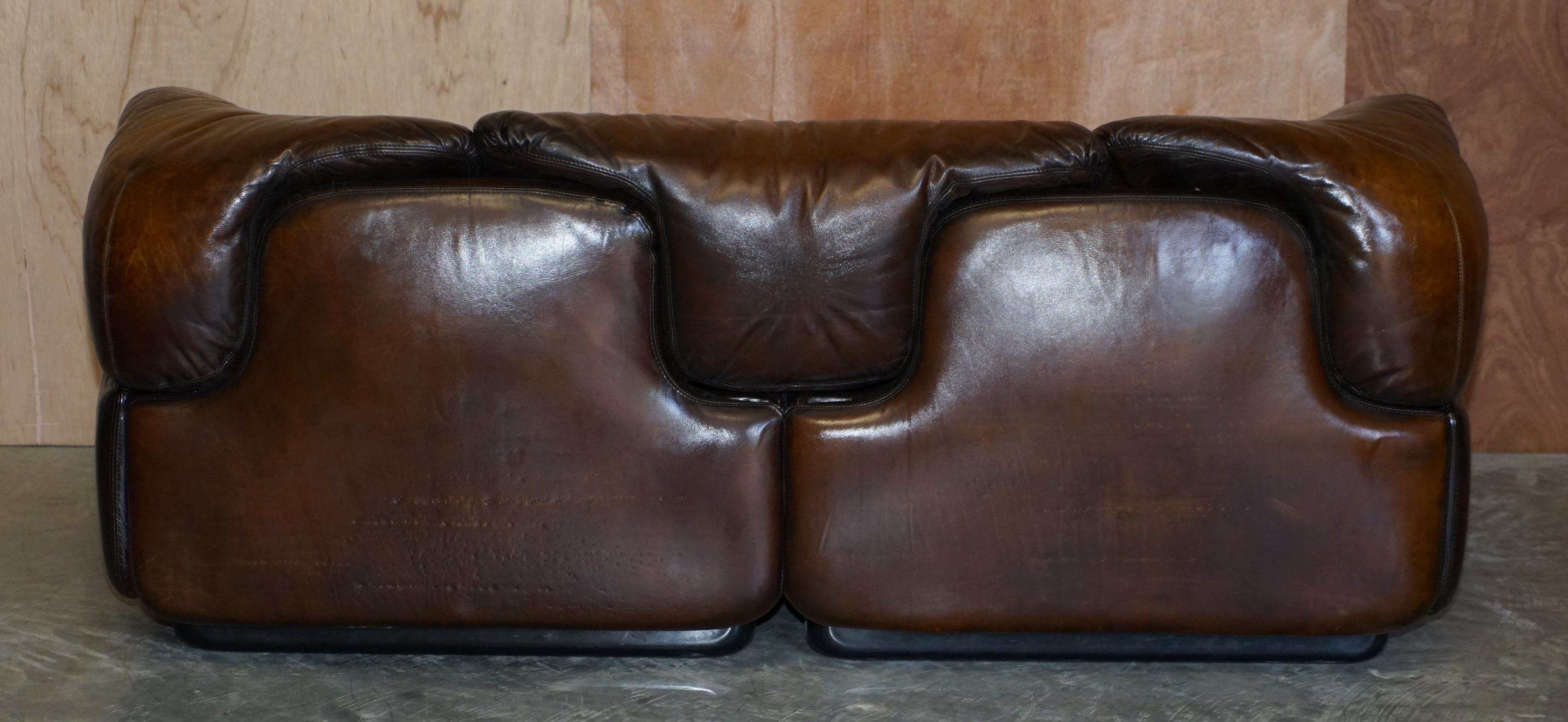 Restored Alberto Rosselli 1970's Cigar Brown Leather Saporiti Confidential Sofa 7