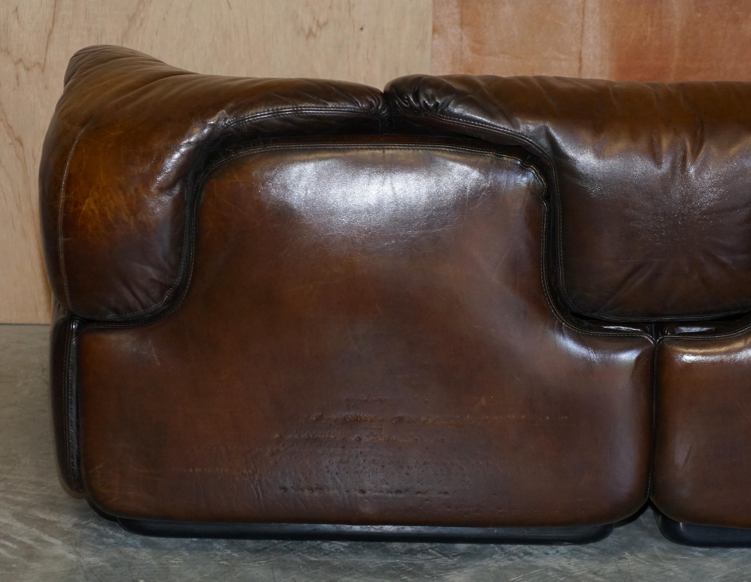Restored Alberto Rosselli 1970's Cigar Brown Leather Saporiti Confidential Sofa 8