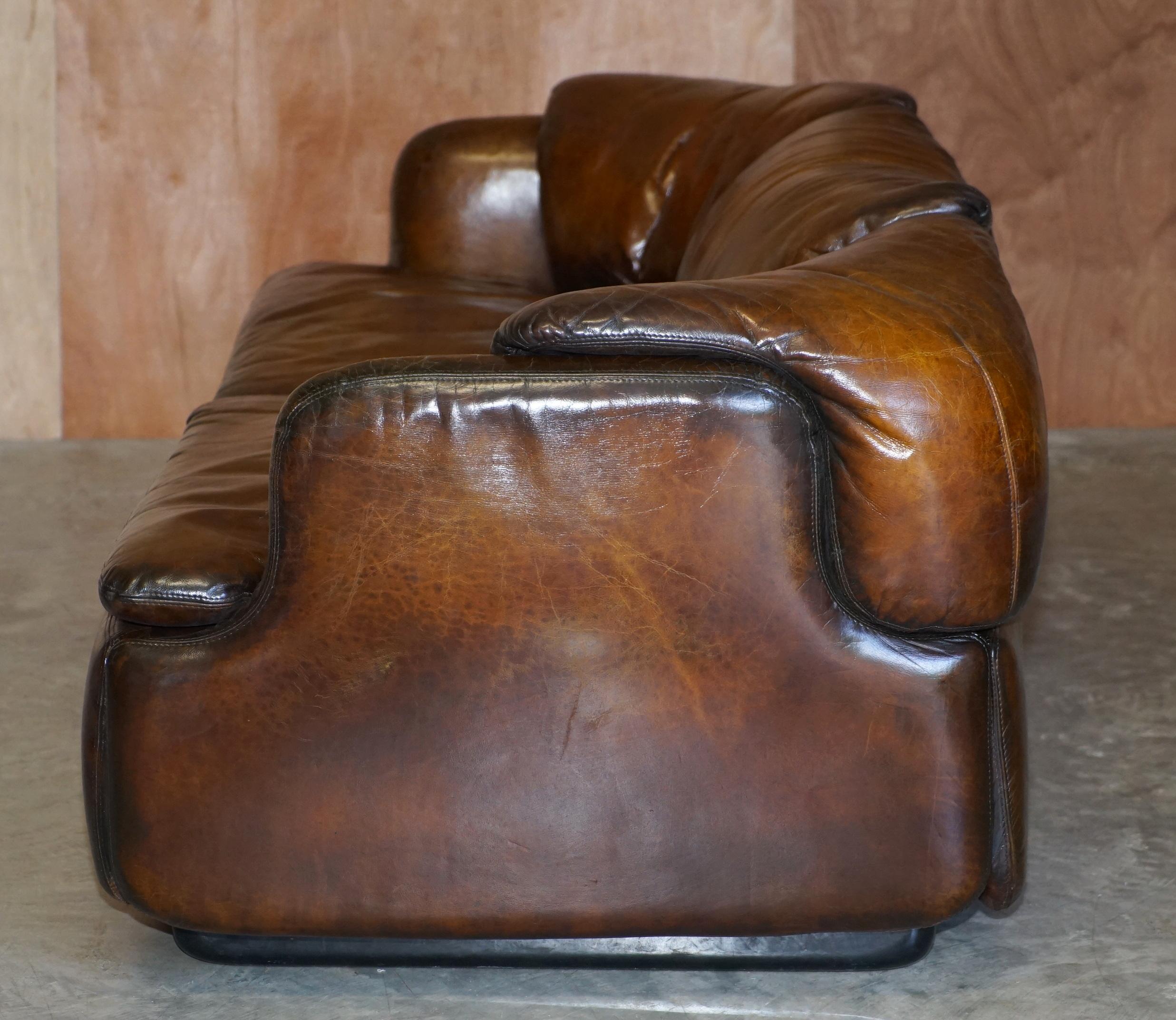 Restored Alberto Rosselli 1970's Cigar Brown Leather Saporiti Confidential Sofa 9