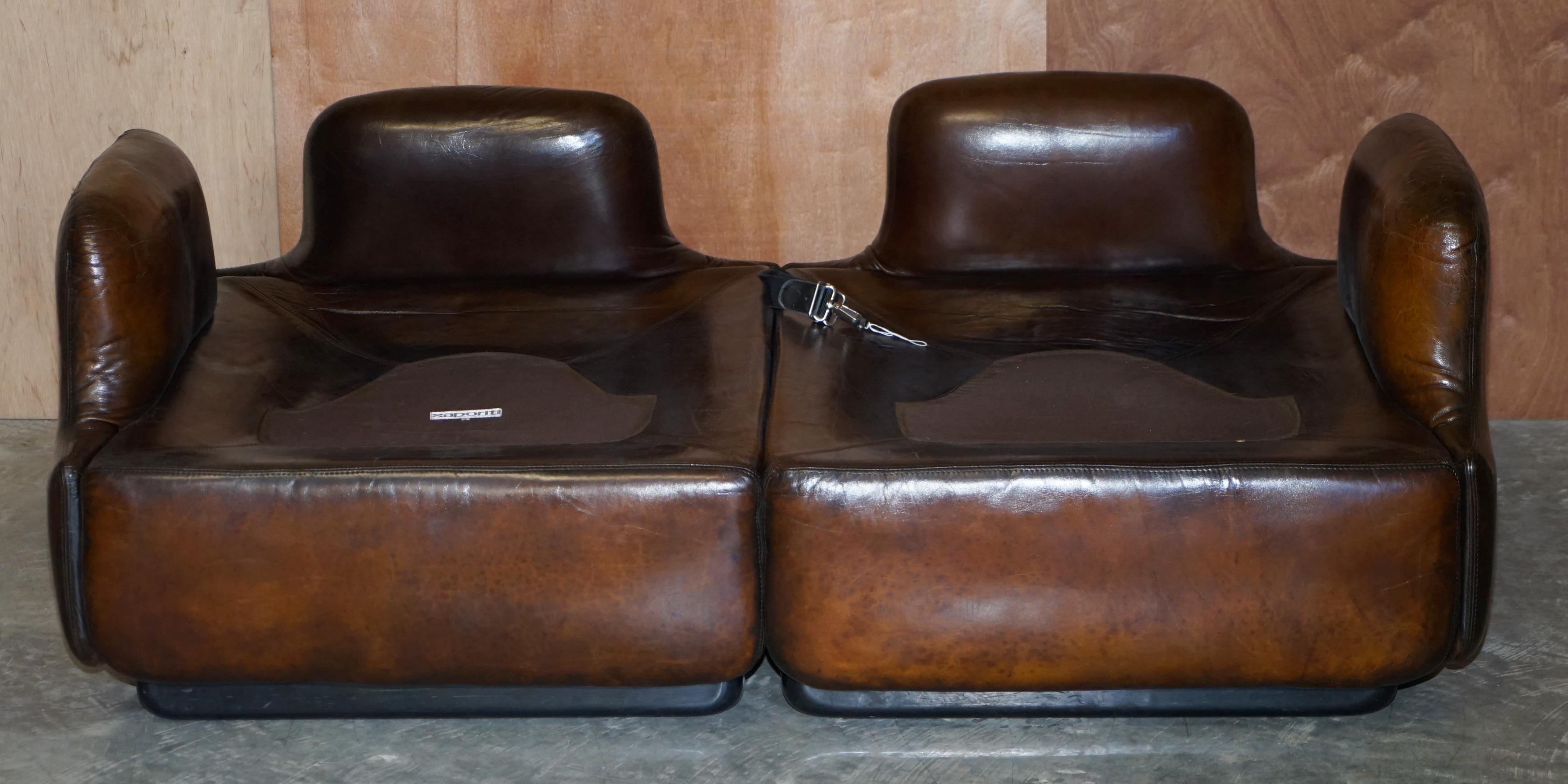 Restored Alberto Rosselli 1970's Cigar Brown Leather Saporiti Confidential Sofa 10